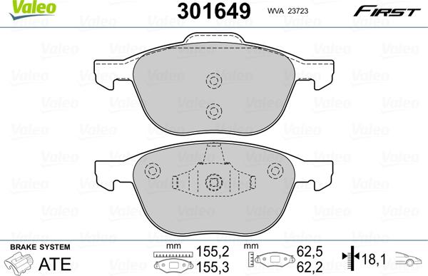 Valeo 301649 - Bremžu uzliku kompl., Disku bremzes adetalas.lv