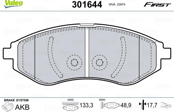 Valeo 301644 - Bremžu uzliku kompl., Disku bremzes adetalas.lv