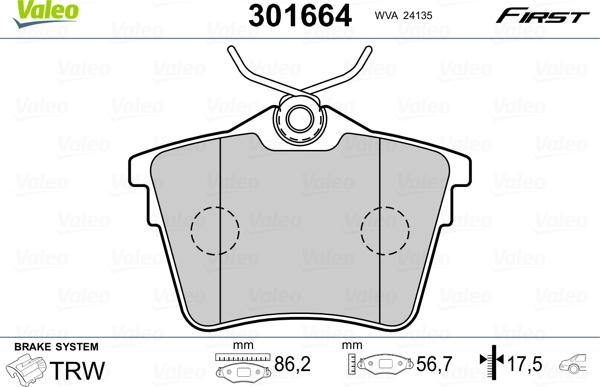 Valeo 301664 - Bremžu uzliku kompl., Disku bremzes adetalas.lv