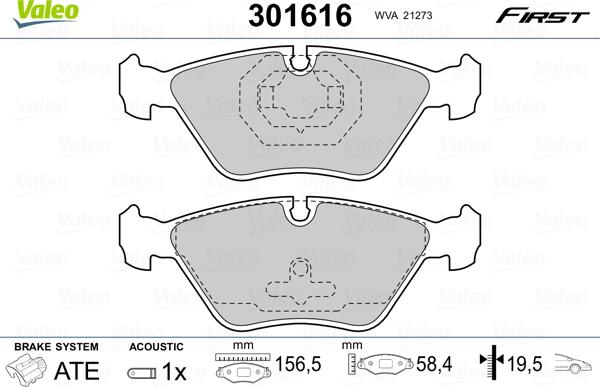 Valeo 301616 - Bremžu uzliku kompl., Disku bremzes adetalas.lv