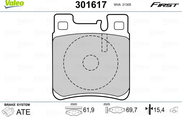 Valeo 301617 - Bremžu uzliku kompl., Disku bremzes adetalas.lv