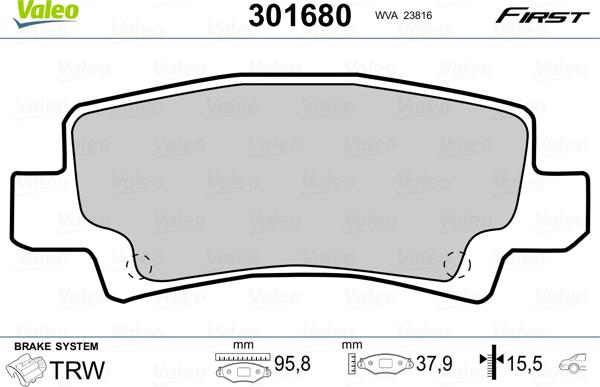 Valeo 301680 - Bremžu uzliku kompl., Disku bremzes adetalas.lv