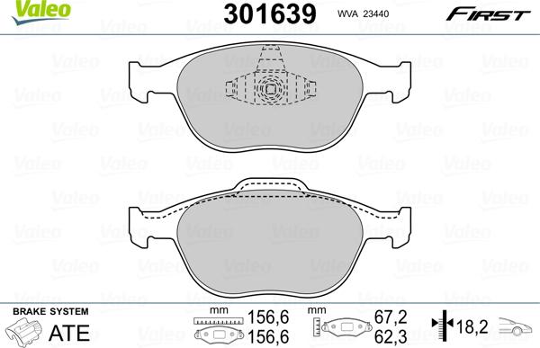 Valeo 301639 - Bremžu uzliku kompl., Disku bremzes adetalas.lv