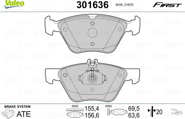 Valeo 301636 - Bremžu uzliku kompl., Disku bremzes adetalas.lv