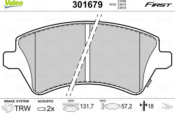 Valeo 301679 - Bremžu uzliku kompl., Disku bremzes adetalas.lv