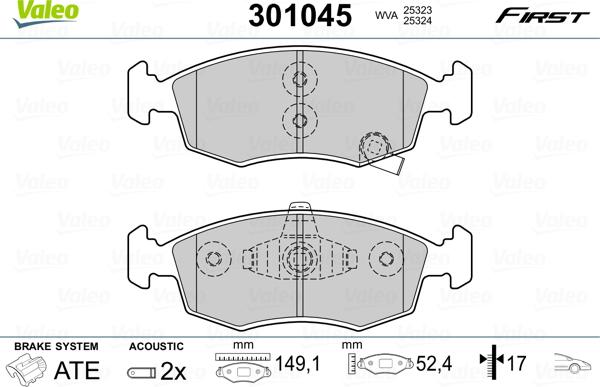 Valeo 301045 - Bremžu uzliku kompl., Disku bremzes adetalas.lv