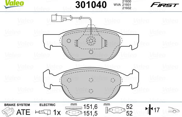 Valeo 301040 - Bremžu uzliku kompl., Disku bremzes adetalas.lv