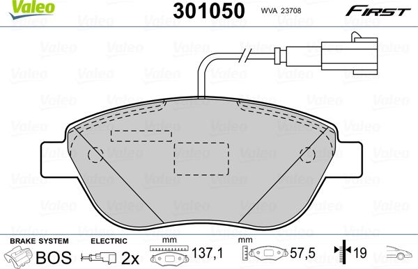 Valeo 301050 - Bremžu uzliku kompl., Disku bremzes adetalas.lv