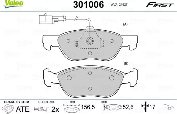 Valeo 301006 - Bremžu uzliku kompl., Disku bremzes adetalas.lv