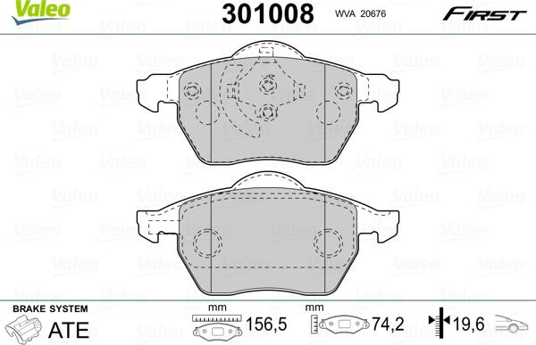 Valeo 301008 - Bremžu uzliku kompl., Disku bremzes adetalas.lv