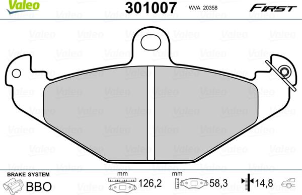 Valeo 301007 - Bremžu uzliku kompl., Disku bremzes adetalas.lv