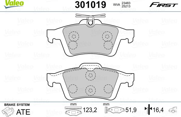 Valeo 301019 - Bremžu uzliku kompl., Disku bremzes adetalas.lv