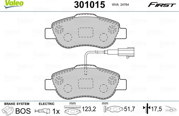 Valeo 301015 - Bremžu uzliku kompl., Disku bremzes adetalas.lv