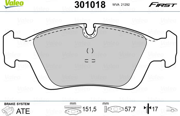 Valeo 301018 - Bremžu uzliku kompl., Disku bremzes adetalas.lv