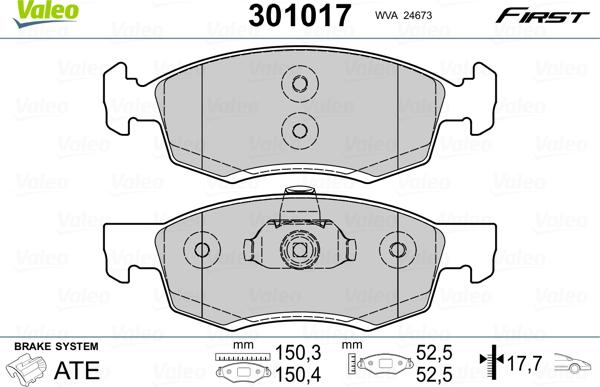 Valeo 301017 - Bremžu uzliku kompl., Disku bremzes adetalas.lv