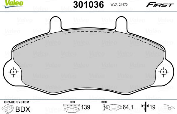 Valeo 301036 - Bremžu uzliku kompl., Disku bremzes adetalas.lv