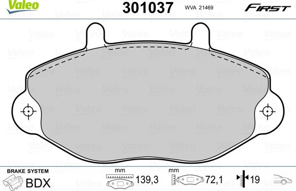 Valeo 301037 - Bremžu uzliku kompl., Disku bremzes adetalas.lv