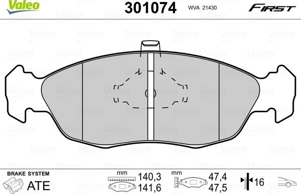 Valeo 301074 - Bremžu uzliku kompl., Disku bremzes adetalas.lv