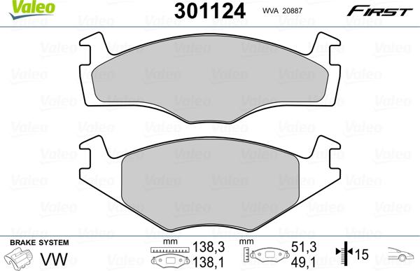 Valeo 301124 - Bremžu uzliku kompl., Disku bremzes adetalas.lv