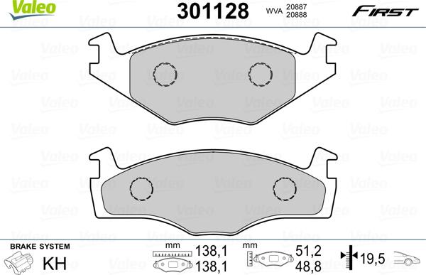 Valeo 301128 - Bremžu uzliku kompl., Disku bremzes adetalas.lv