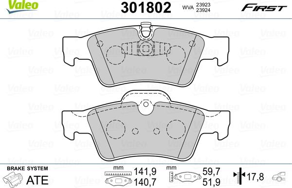 Valeo 301802 - Bremžu uzliku kompl., Disku bremzes adetalas.lv