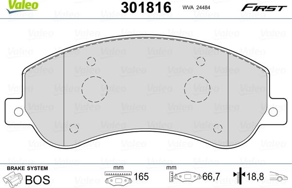 Valeo 301816 - Bremžu uzliku kompl., Disku bremzes adetalas.lv