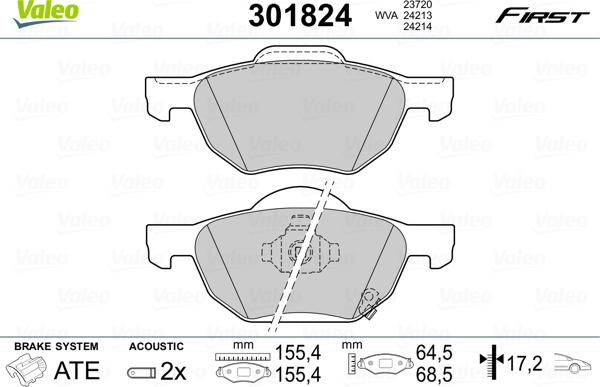 Valeo 301824 - Bremžu uzliku kompl., Disku bremzes adetalas.lv