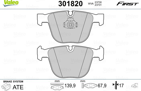 Valeo 301820 - Bremžu uzliku kompl., Disku bremzes adetalas.lv