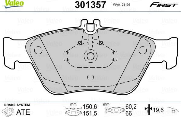 Valeo 301357 - Bremžu uzliku kompl., Disku bremzes adetalas.lv