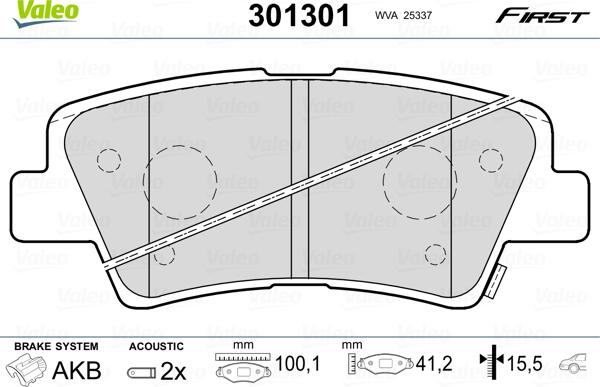 Valeo 301301 - Bremžu uzliku kompl., Disku bremzes adetalas.lv