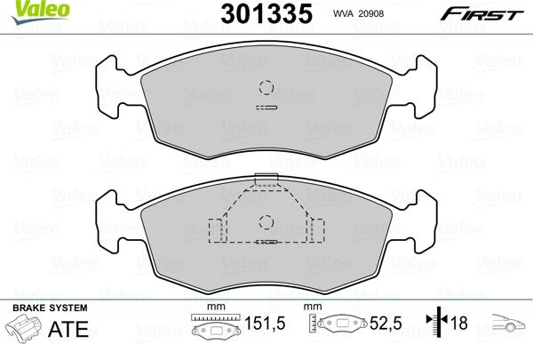 Valeo 301335 - Bremžu uzliku kompl., Disku bremzes adetalas.lv