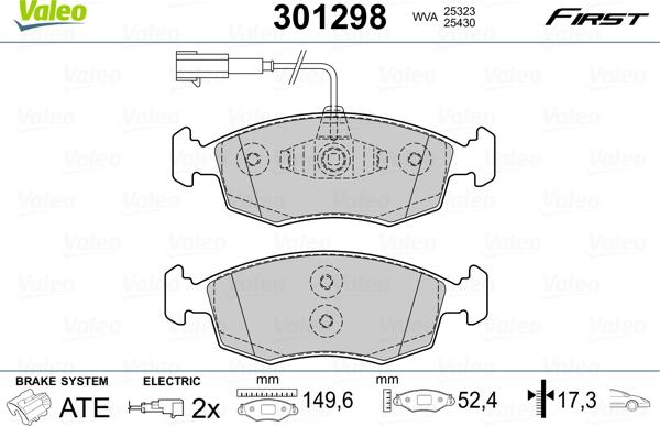 Valeo 301298 - Bremžu uzliku kompl., Disku bremzes adetalas.lv