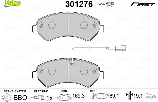 Valeo 301276 - Bremžu uzliku kompl., Disku bremzes adetalas.lv