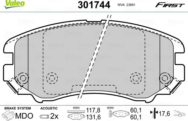 Valeo 301744 - Bremžu uzliku kompl., Disku bremzes adetalas.lv