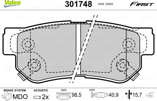 Valeo 301748 - Bremžu uzliku kompl., Disku bremzes adetalas.lv