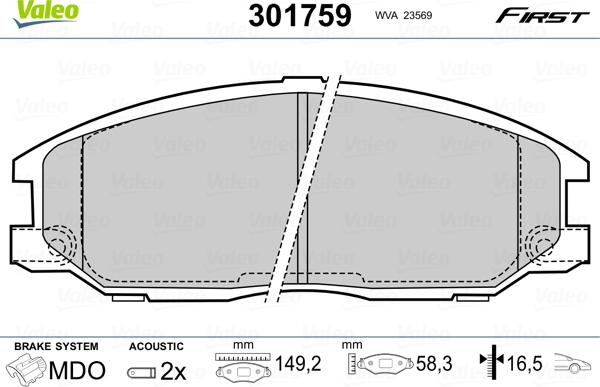 Valeo 301759 - Bremžu uzliku kompl., Disku bremzes adetalas.lv