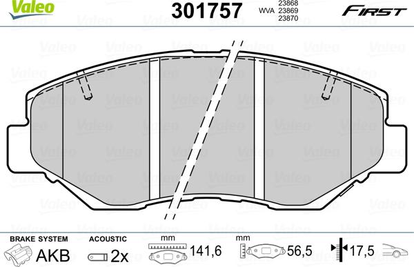 Valeo 301757 - Bremžu uzliku kompl., Disku bremzes adetalas.lv