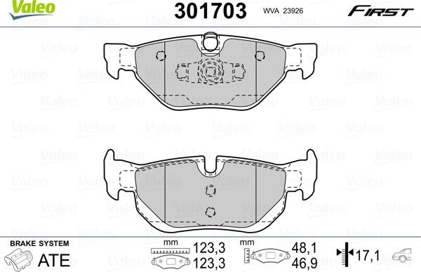 Valeo 301703 - Bremžu uzliku kompl., Disku bremzes adetalas.lv