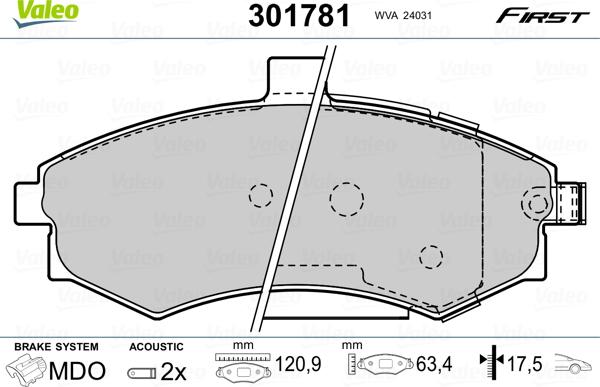 Valeo 301781 - Bremžu uzliku kompl., Disku bremzes adetalas.lv