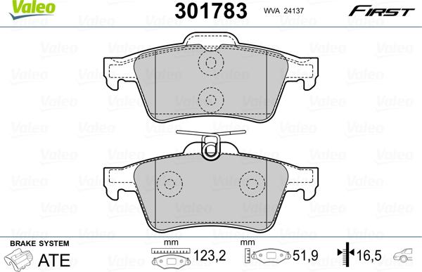 Valeo 301783 - Bremžu uzliku kompl., Disku bremzes adetalas.lv