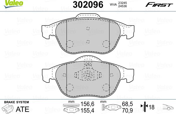 Valeo 302096 - Bremžu uzliku kompl., Disku bremzes adetalas.lv