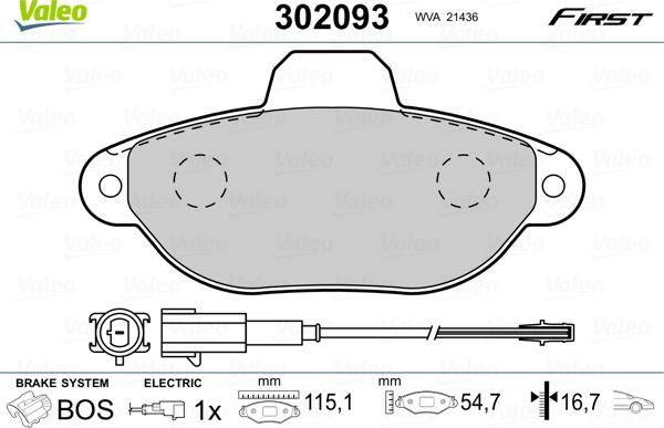 Valeo 302093 - Bremžu uzliku kompl., Disku bremzes adetalas.lv