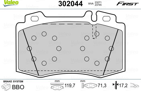 Valeo 302044 - Bremžu uzliku kompl., Disku bremzes adetalas.lv