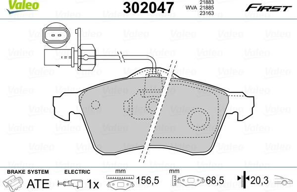 Valeo 302047 - Bremžu uzliku kompl., Disku bremzes adetalas.lv