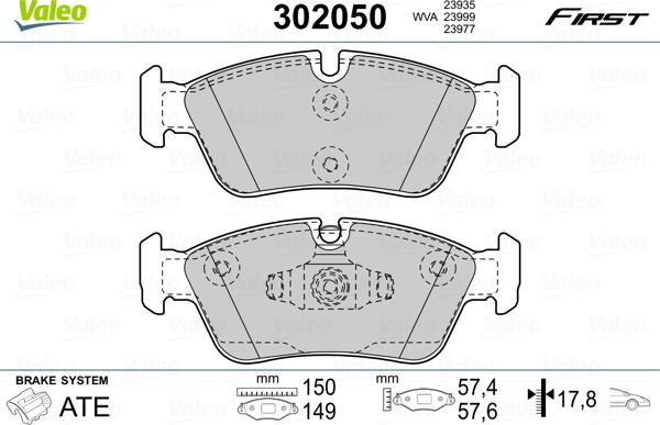 Valeo 302050 - Bremžu uzliku kompl., Disku bremzes adetalas.lv