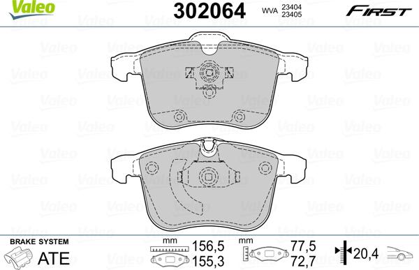 Valeo 302064 - Bremžu uzliku kompl., Disku bremzes adetalas.lv