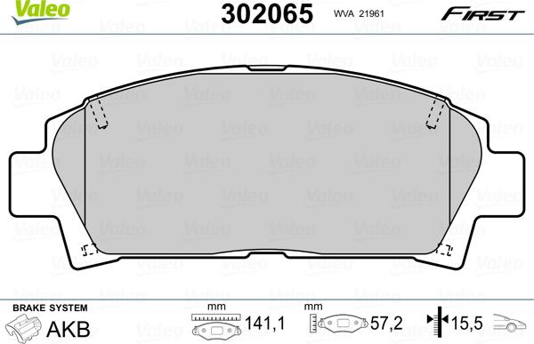 Valeo 302065 - Bremžu uzliku kompl., Disku bremzes adetalas.lv