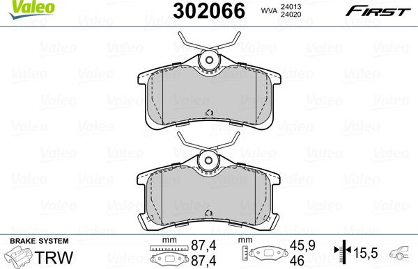 Valeo 302066 - Bremžu uzliku kompl., Disku bremzes adetalas.lv