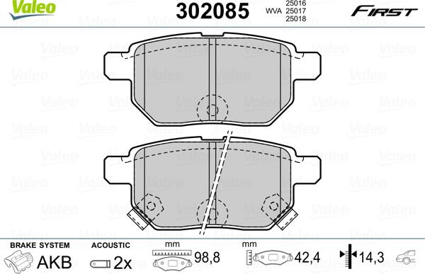 Valeo 302085 - Bremžu uzliku kompl., Disku bremzes adetalas.lv