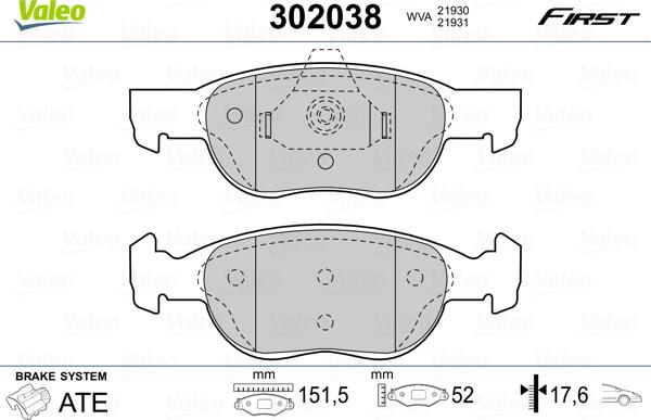 Valeo 302038 - Bremžu uzliku kompl., Disku bremzes adetalas.lv